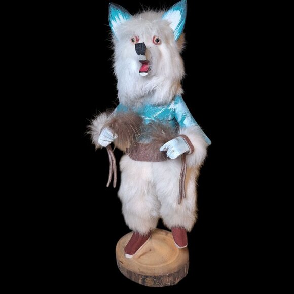 Kachina Doll White Wolf Mask  Vintage Native American God Legend Folk Art TRGB - Picture 2 of 12